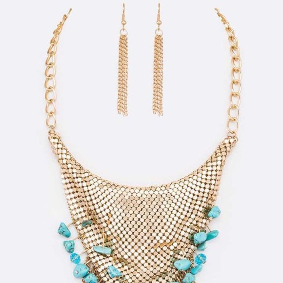 Women's Gold & Turquoise Darlean Necklace Set With Earrings - Picture 1 of 2